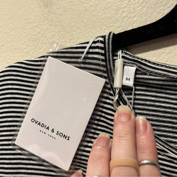 NWT Ovadia&Sons brand men's tee contrast stripe white black T-shirt, size medium - Picture 6 of 9